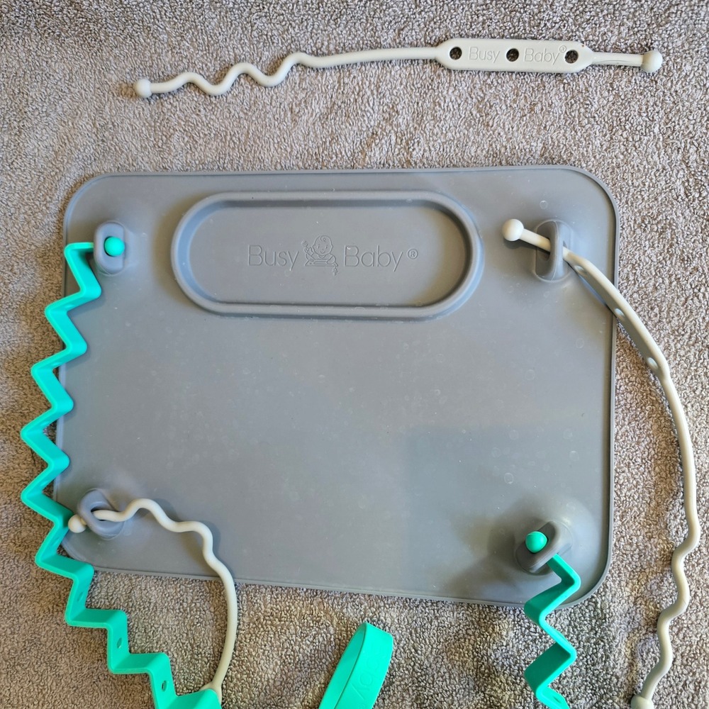 Busy Baby Silicone Placemat Toy Tether Set Kids One Size Gray Teal Suction Mat - Picture 3 of 5